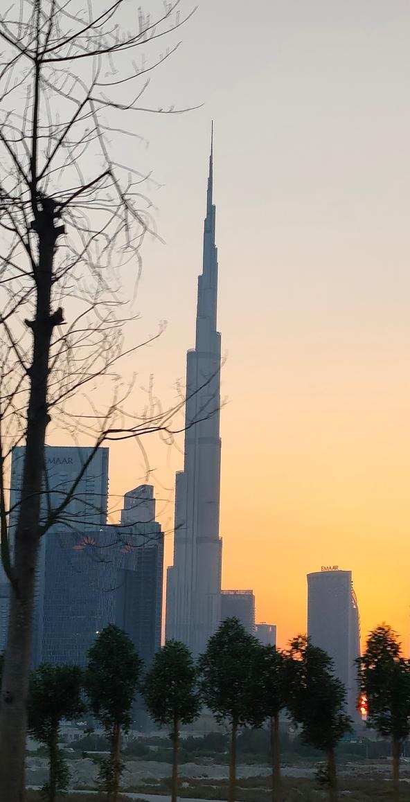 Burj Khalifa and Downtown Dubai at sunset